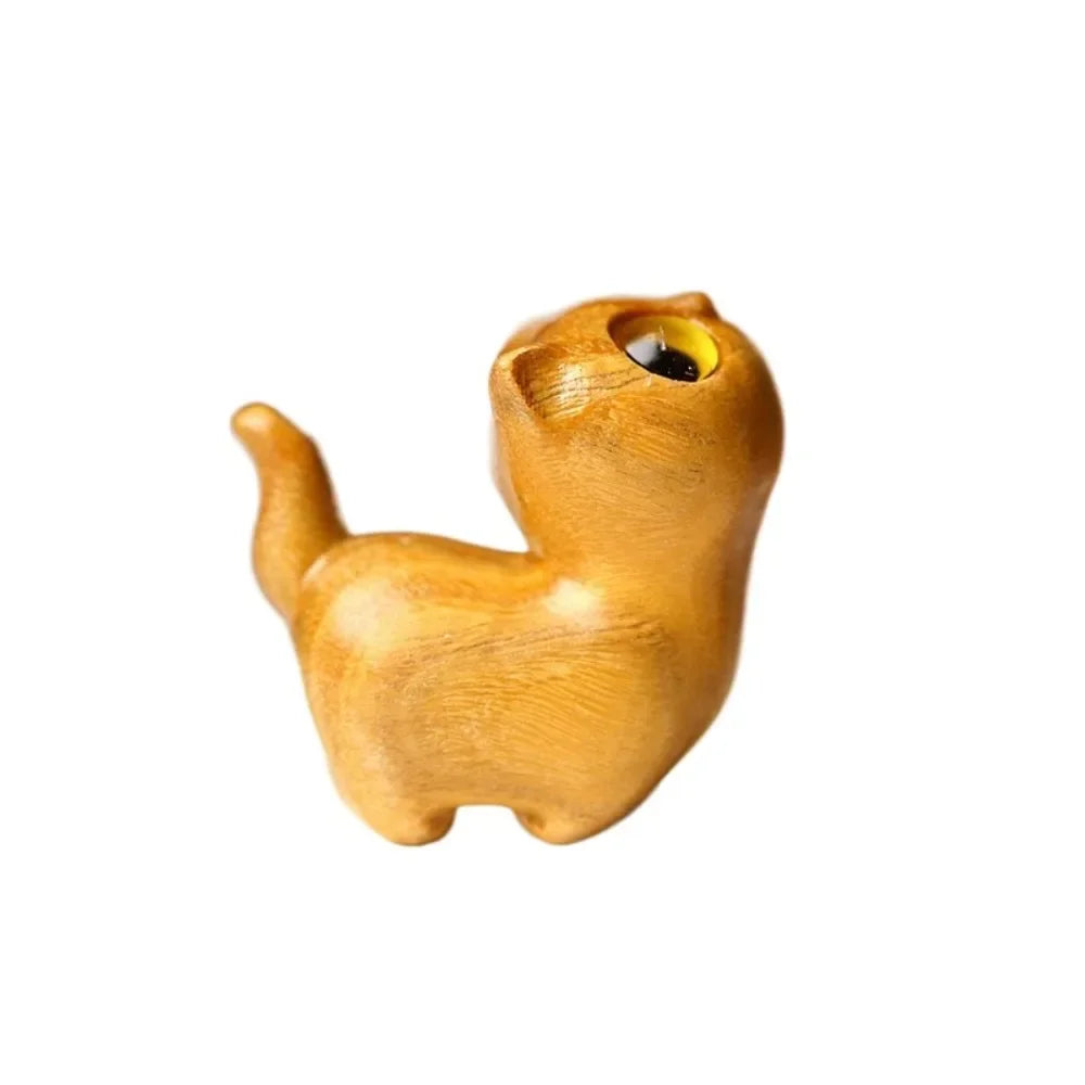 Sandalwood Cat Figurine Kawaii Cartoon Wooden Carved Cute Animal Desktop Toy Exquisite Bedroom Deco 14