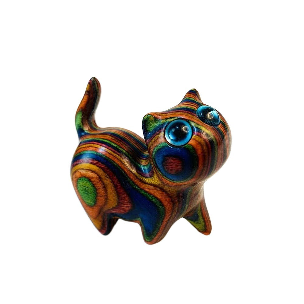 Sandalwood Cat Figurine Kawaii Cartoon Wooden Carved Cute Animal Desktop Toy Exquisite Bedroom Deco 15