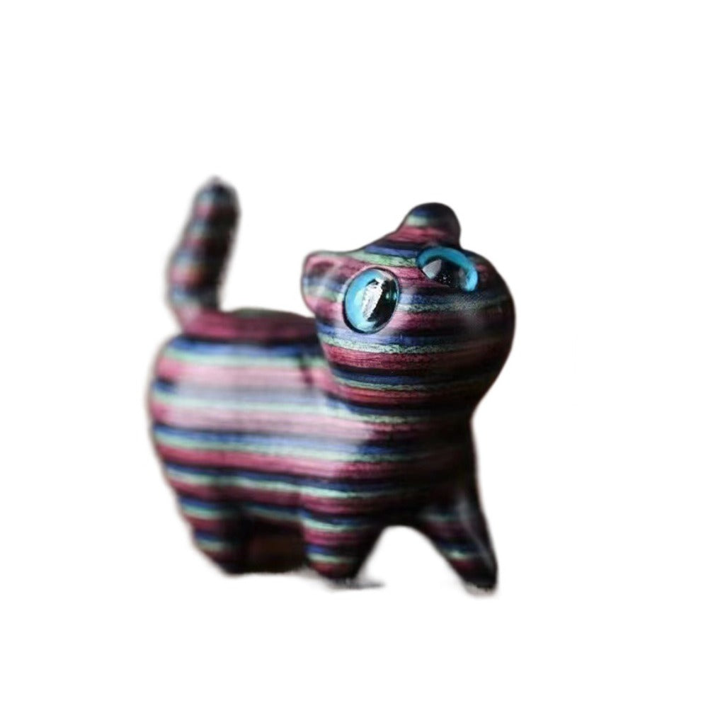 Sandalwood Cat Figurine Kawaii Cartoon Wooden Carved Cute Animal Desktop Toy Exquisite Bedroom Deco 13