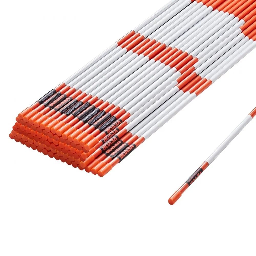 Orange Fiberglass Driveway Markers Snow Stakes With Reflective Tape Steel Drill Bit Gloves For Walk 8
