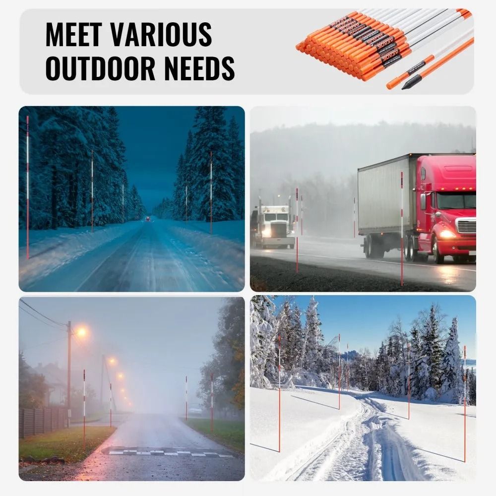 Orange Fiberglass Driveway Markers Snow Stakes With Reflective Tape Steel Drill Bit Gloves For Walk 5