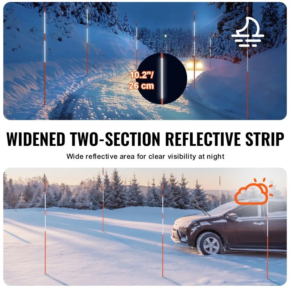 Orange Fiberglass Driveway Markers Snow Stakes With Reflective Tape Steel Drill Bit Gloves For Walk 4