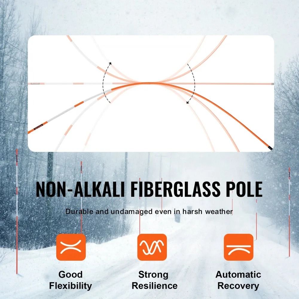 Orange Fiberglass Driveway Markers Snow Stakes With Reflective Tape Steel Drill Bit Gloves For Walk 2