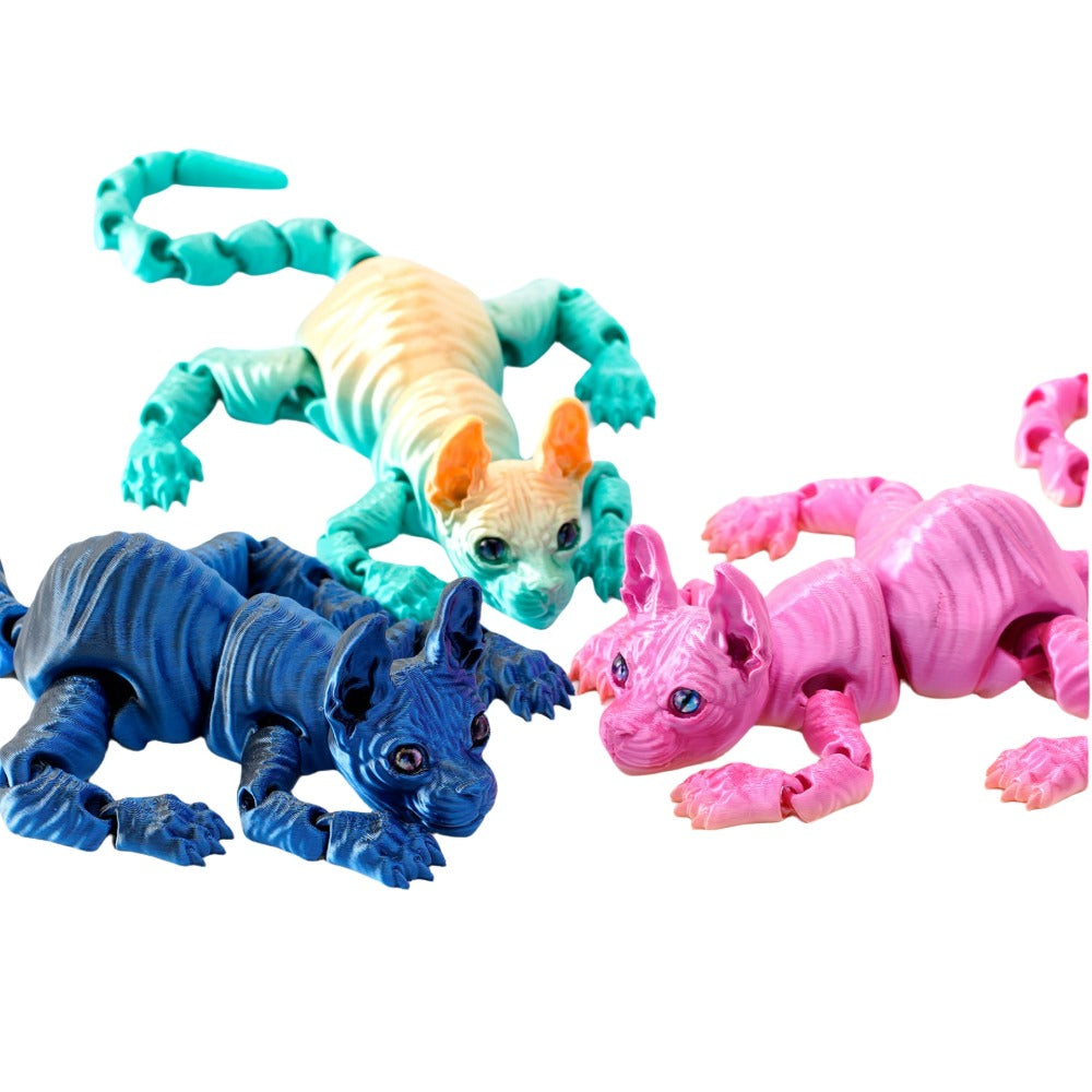 Printed Hairless Sphynx Cat Figurine Realistic Articulated Cat Toy Fidget Toy For Cat Lover Collect 1