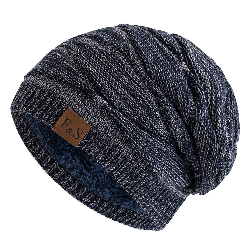 Warm Fleece Lined Beanie Cap New Unisex Slouchy Winter Hats Men Women Casual Label Decor 11