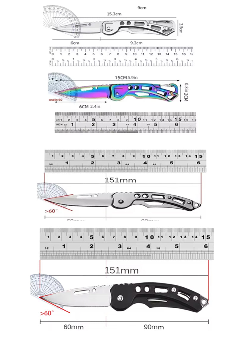 Folding Fruit Knife Stainless Steel Pocket Knife Keychain Nonslip Handle Household Small Knife 5