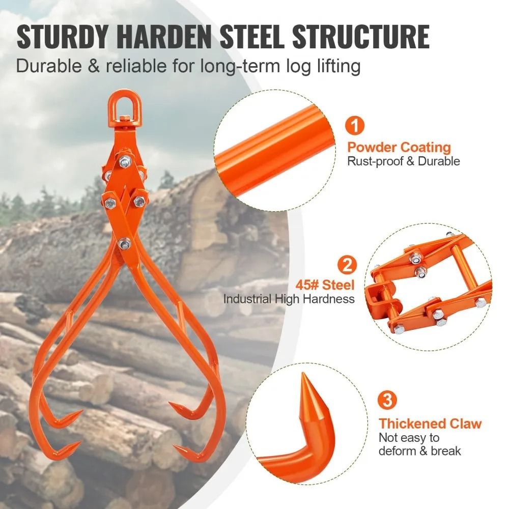 Claw Log Grapple Timber Claw Hook Swivel Steel Log Lifting Tongs Eagle Claws Design High Lbs Capaci