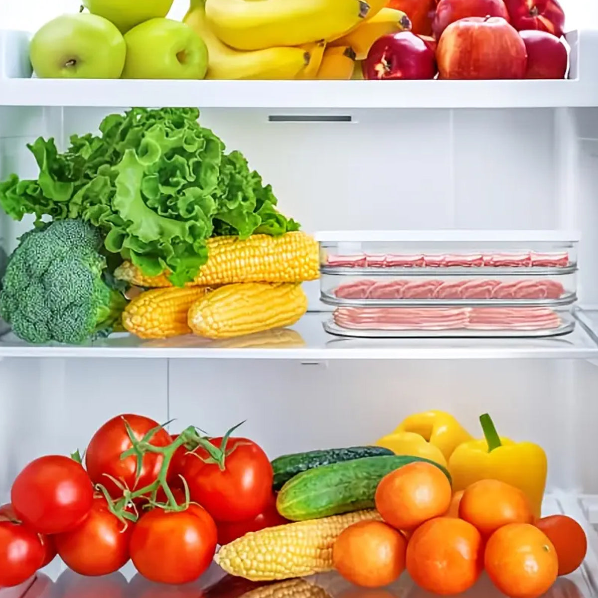 Plastic Food Storage Containers, Fridge Organiser Bins, Refrigerator Storage for Lunch, Meat, Salmon, Bacon, Deli Slices