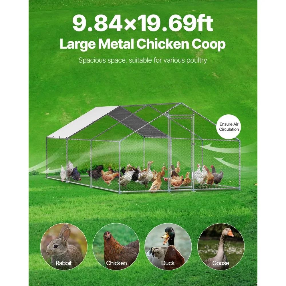 Metal Chicken Coop Walkin Chicken Run With Cover Spire Roof Hen House Enclosure Outdoor Duck Rabbit 2
