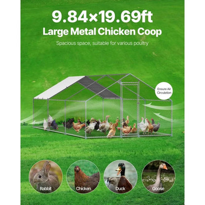 Metal Chicken Coop Walkin Chicken Run With Cover Spire Roof Hen House Enclosure Outdoor Duck Rabbit 2