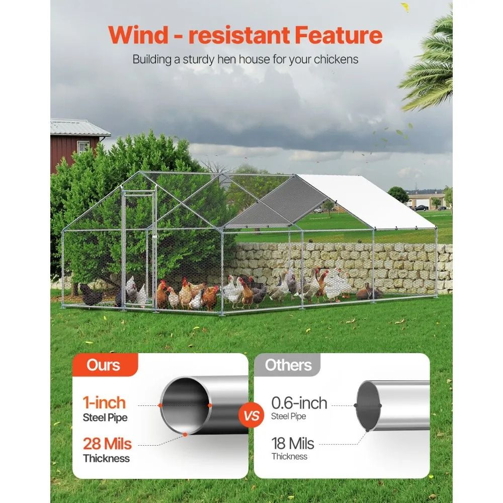 Metal Chicken Coop Walkin Chicken Run With Cover Spire Roof Hen House Enclosure Outdoor Duck Rabbit 1