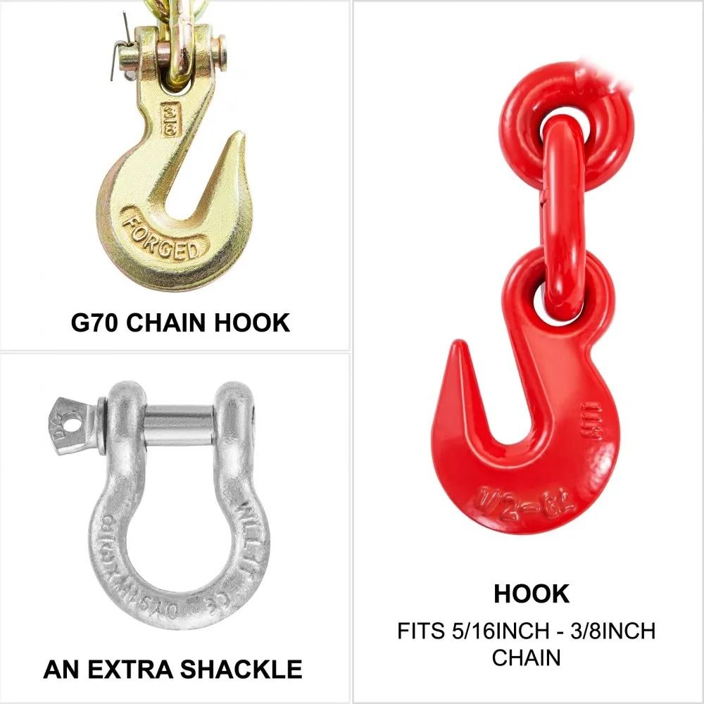 Ratchet Binders And Chains Chain And Binder Kit High Working Strength Chains With Hooks For Hauling 5