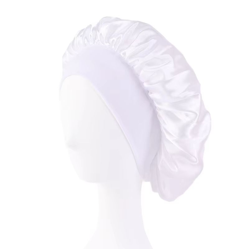 Womens Satin Wide Brim Sleep Bonnet With Elastic Band