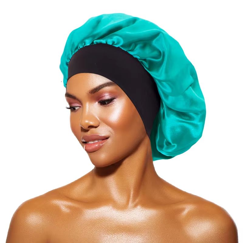 Womens Satin Wide Brim Sleep Bonnet With Elastic Band 2
