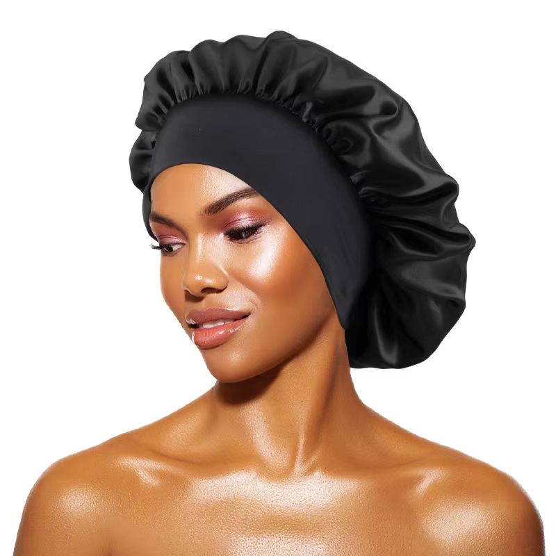 Womens Satin Wide Brim Sleep Bonnet With Elastic Band 3