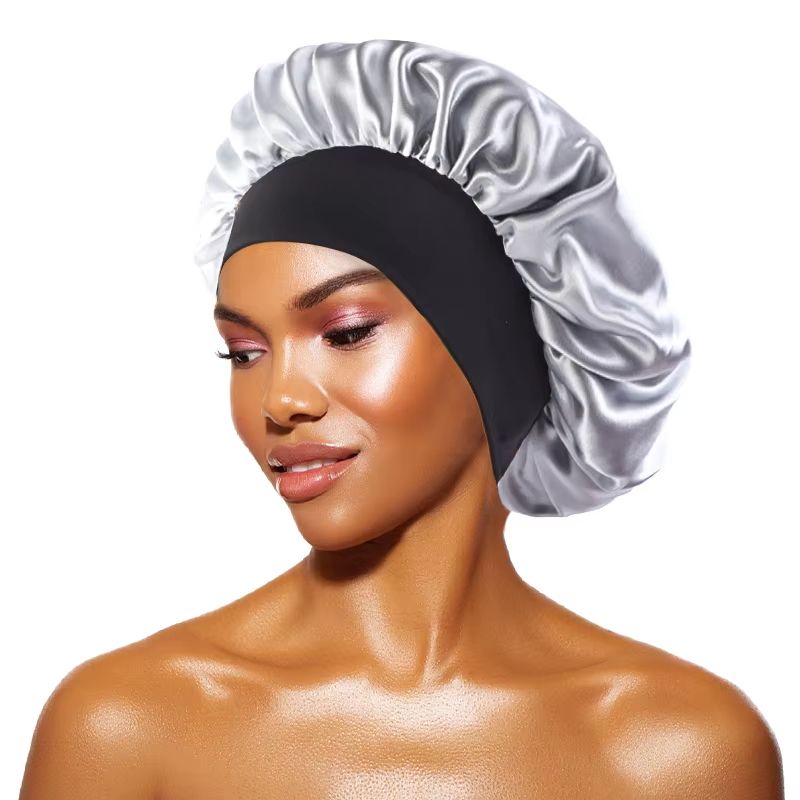 Womens Satin Wide Brim Sleep Bonnet With Elastic Band 9