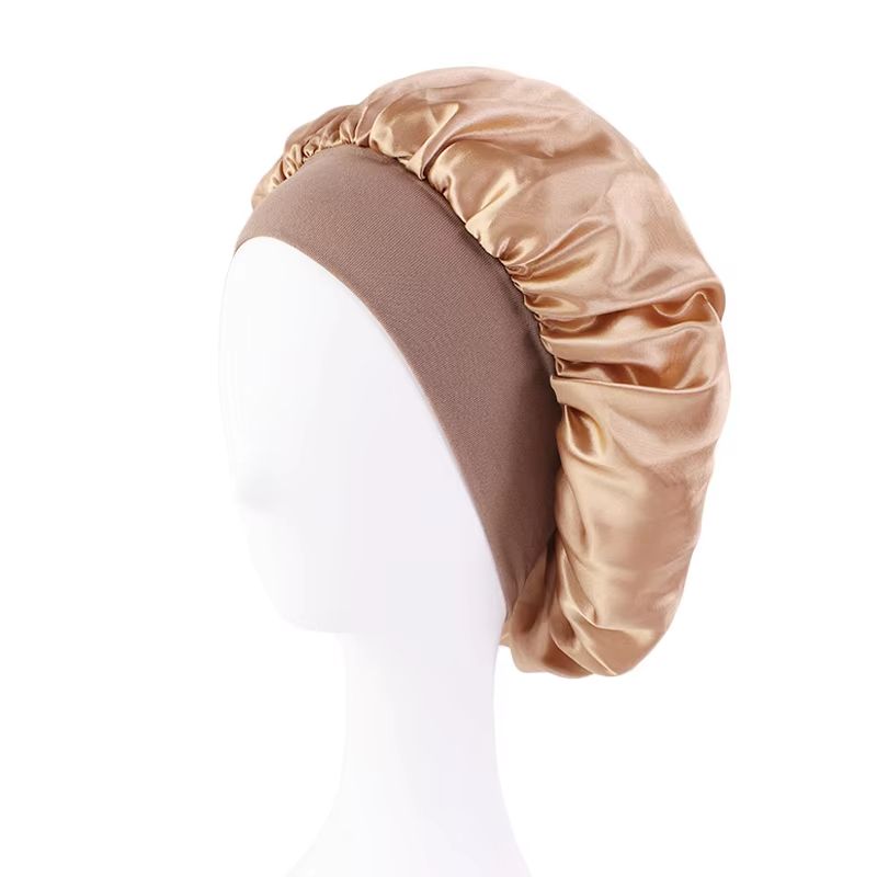 Womens Satin Wide Brim Sleep Bonnet With Elastic Band 10