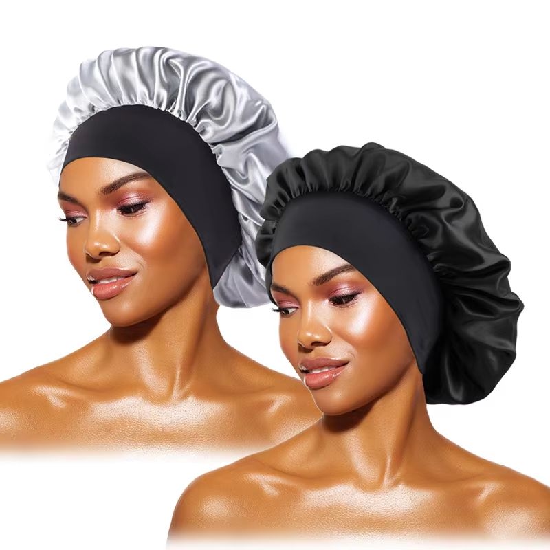 Womens Satin Wide Brim Sleep Bonnet With Elastic Band 13