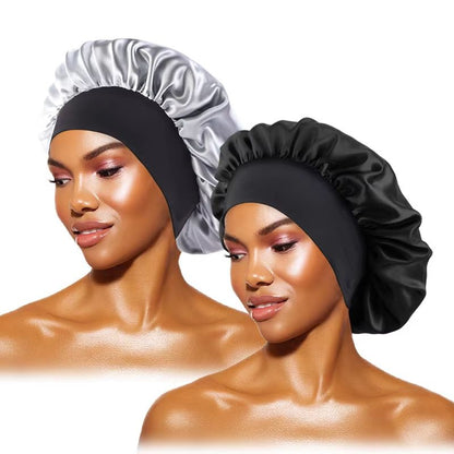 Womens Satin Wide Brim Sleep Bonnet With Elastic Band 13