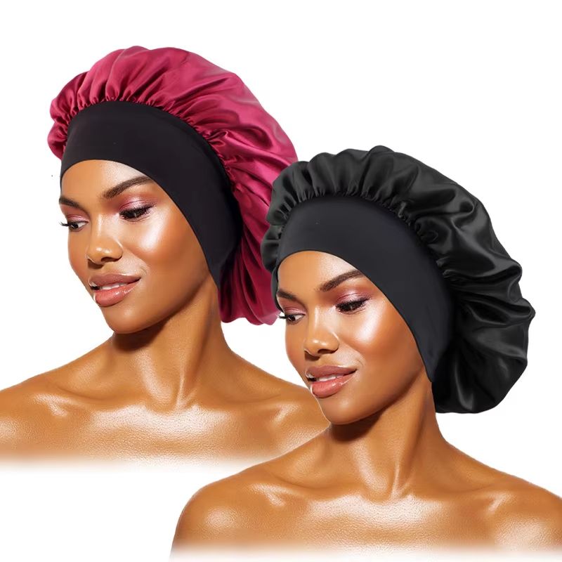 Womens Satin Wide Brim Sleep Bonnet With Elastic Band 14