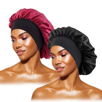 Womens Satin Wide Brim Sleep Bonnet With Elastic Band 14