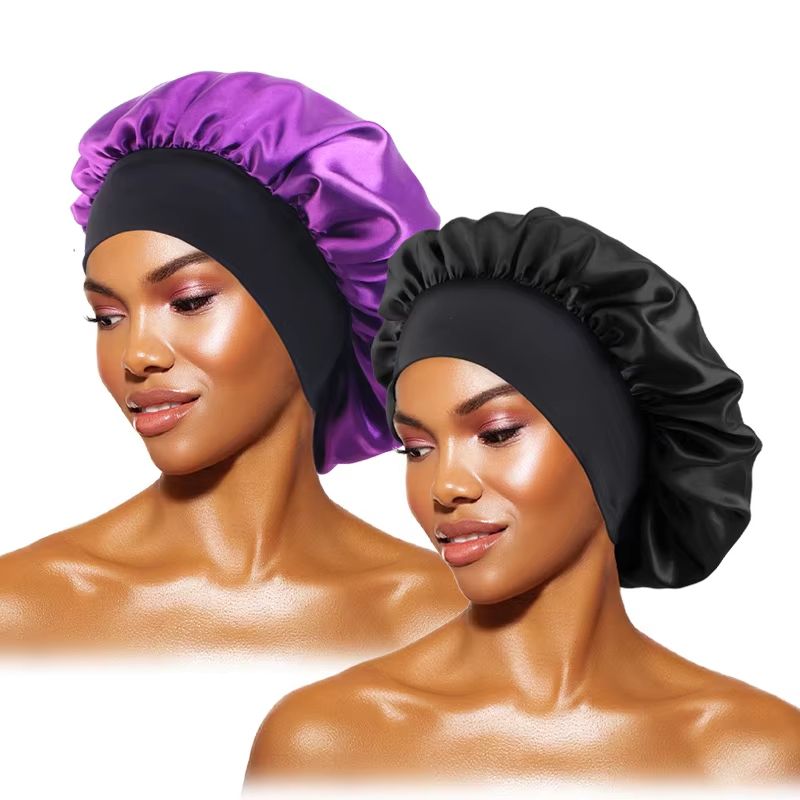 Womens Satin Wide Brim Sleep Bonnet With Elastic Band 16