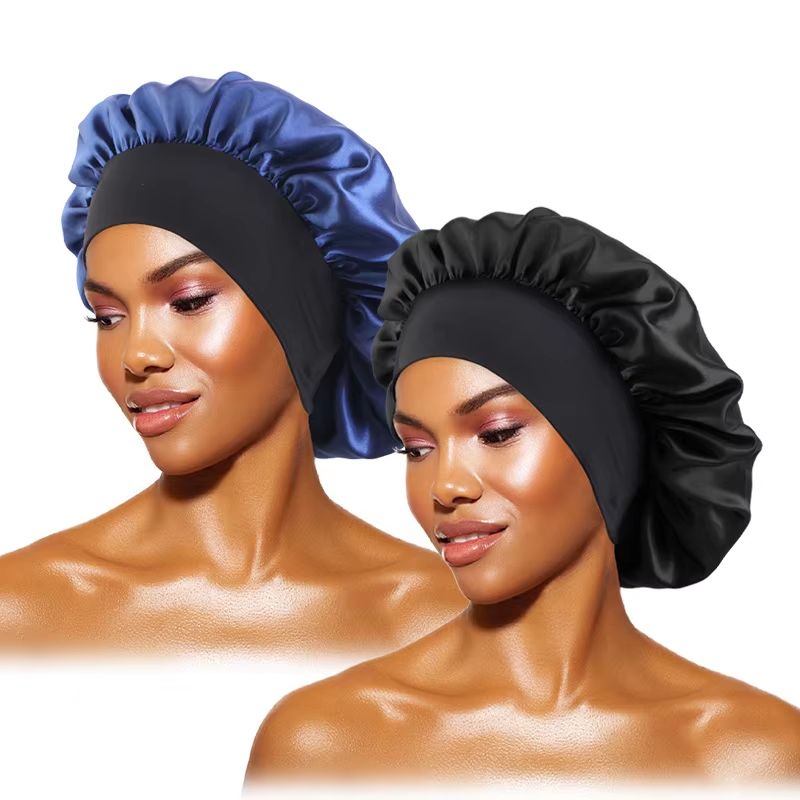 Womens Satin Wide Brim Sleep Bonnet With Elastic Band 18