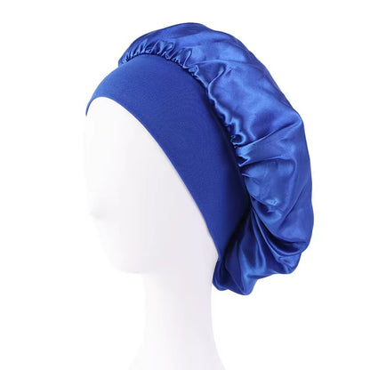 Womens Satin Wide Brim Sleep Bonnet With Elastic Band 8