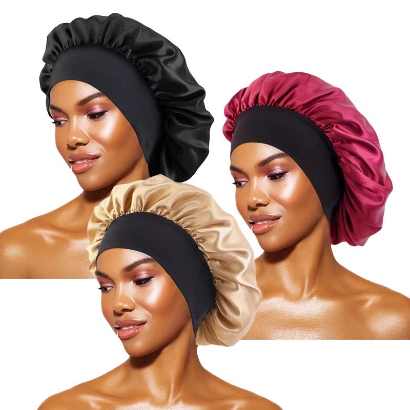 Womens Satin Wide Brim Sleep Bonnet With Elastic Band 21