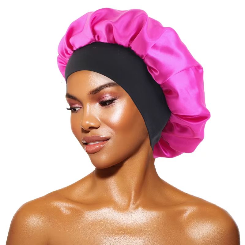 Womens Satin Wide Brim Sleep Bonnet With Elastic Band 22