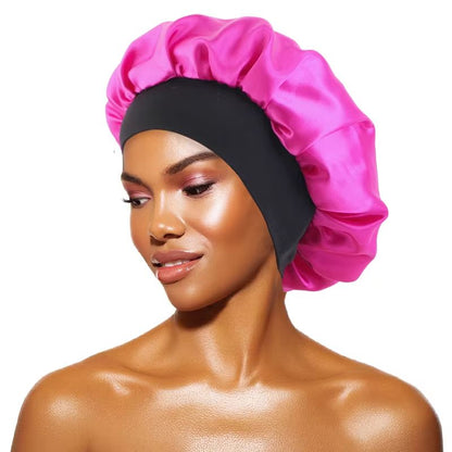Womens Satin Wide Brim Sleep Bonnet With Elastic Band 22
