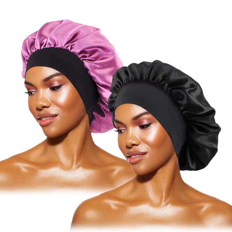 Womens Satin Wide Brim Sleep Bonnet With Elastic Band 23