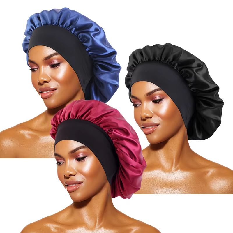 Womens Satin Wide Brim Sleep Bonnet With Elastic Band 24