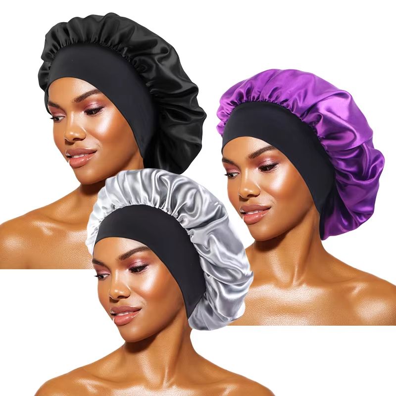 Womens Satin Wide Brim Sleep Bonnet With Elastic Band 25