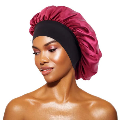 Womens Satin Wide Brim Sleep Bonnet With Elastic Band 27
