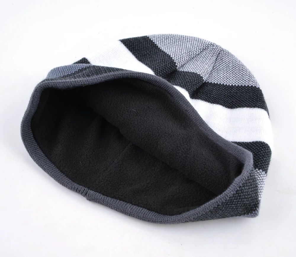 Knitted Wool Hat Mens Skullies Hat Winter Beanie Bonnet Thicker Stripe Skis Sports Beanies Plus Vel 2
