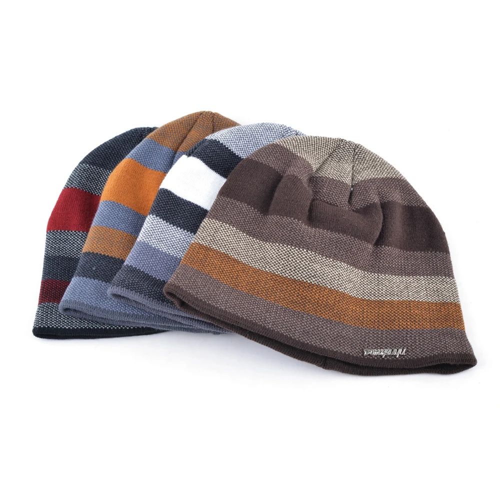 Knitted Wool Hat Mens Skullies Hat Winter Beanie Bonnet Thicker Stripe Skis Sports Beanies Plus Vel 4