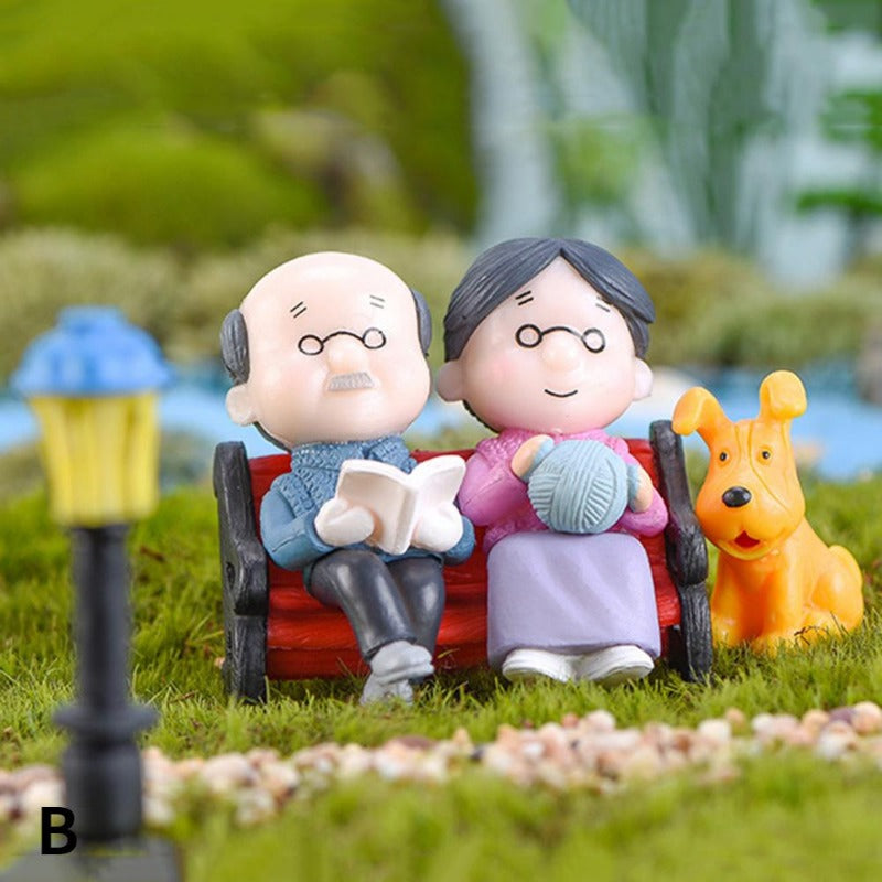 Miniature Home Decoration, Fairy Garden Figurines, Mini Couple Figures, Grandma Grandpa Sweety Lovers, Old Couple