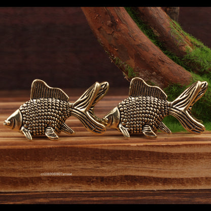 Brass Goldfish Figurines Retro Lucky Animal Statue Miniatures Ornament Home Decor Desk Decoration Tea Pet Cute Gifts