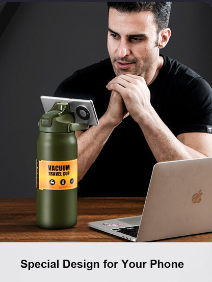 Portable Thermos with Straw, Stainless Steel Thermal Mug Tumbler, Cold and Hot Water Bottle