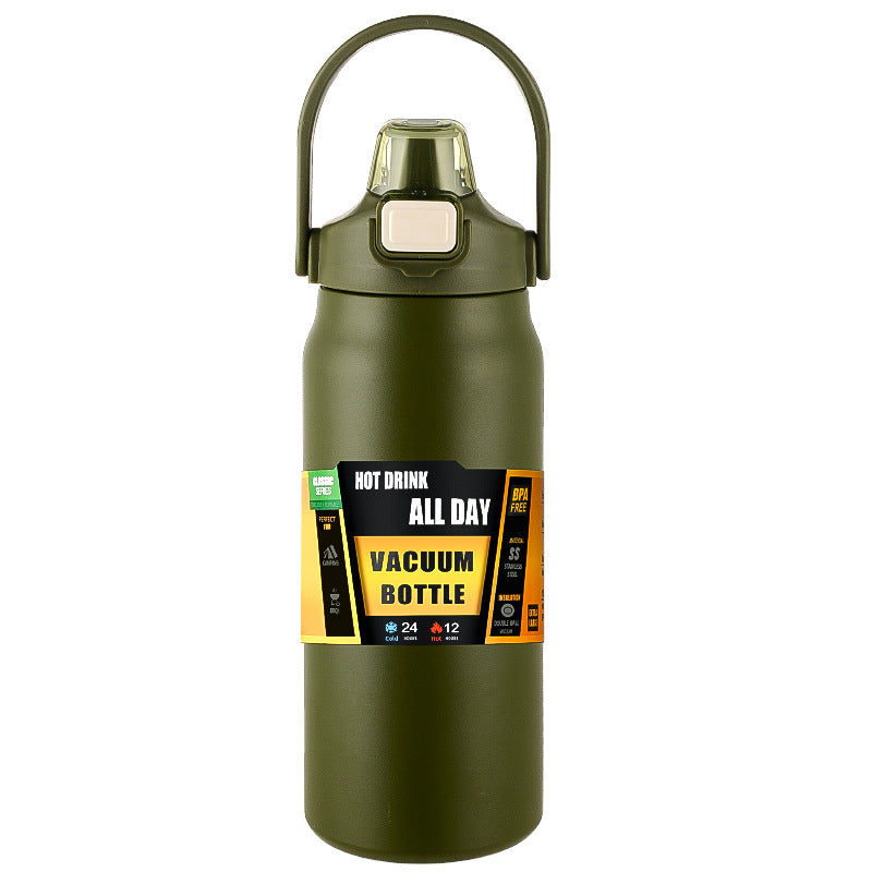 Portable Thermos with Straw, Stainless Steel Thermal Mug Tumbler, Cold and Hot Water Bottle