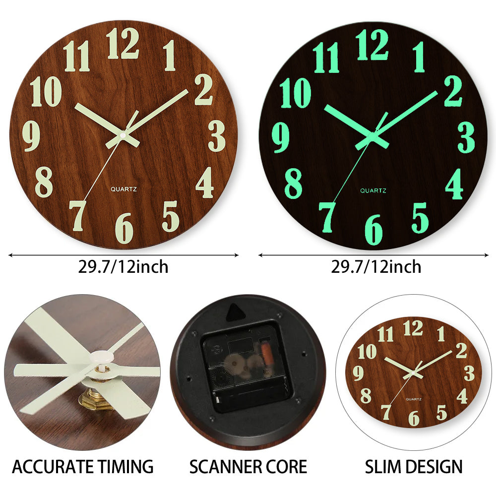 Luminous Wall Clock Wood Silent Non Ticking Clock Nordic Fashion Light In Dark Night Wall Clock Wit 3