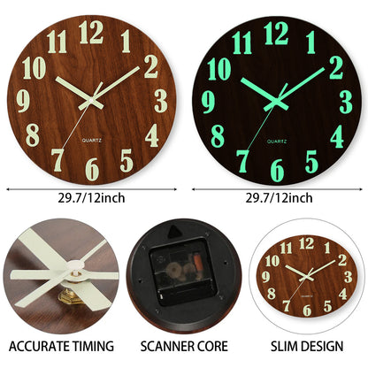 Luminous Wall Clock Wood Silent Non Ticking Clock Nordic Fashion Light In Dark Night Wall Clock Wit 3