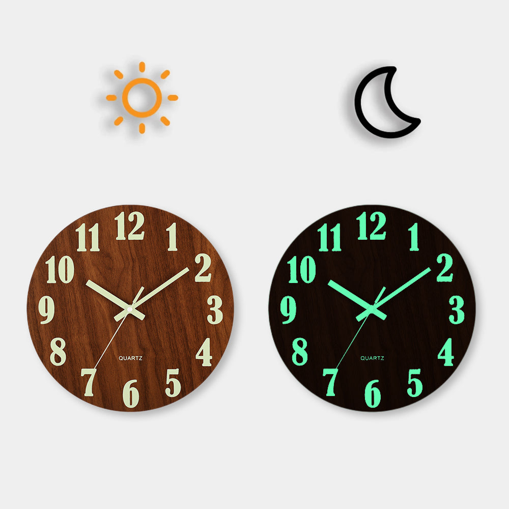 Luminous Wall Clock Wood Silent Non Ticking Clock Nordic Fashion Light In Dark Night Wall Clock Wit 7