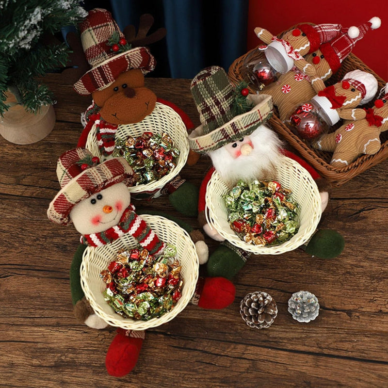 Christmas Candy Basket Snowman, Woven Stand, Holiday Desktop Decor, Cute Design, Doll Decoration, Bowl Gift Box, Storage