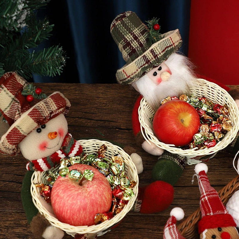 Christmas Candy Basket Snowman Woven Stand Holiday Desktop Decor Cute Design Doll Decoration Bowl G 3