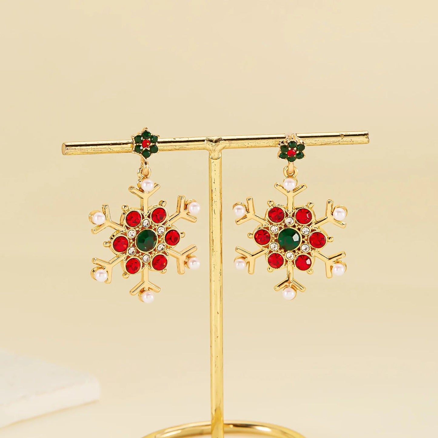 Pearl Zircon Stud Earrings For Women Exquisite Christmas Snowflake Jewelry Crystal Dangle Piercing  5