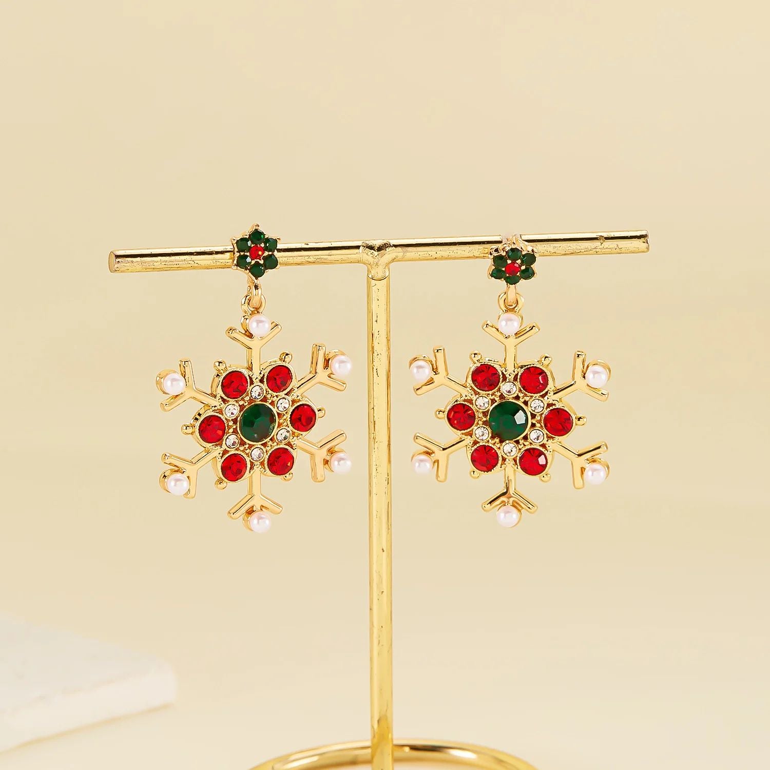 Pearl Zircon Stud Earrings For Women Exquisite Christmas Snowflake Jewelry Crystal Dangle Piercing  5