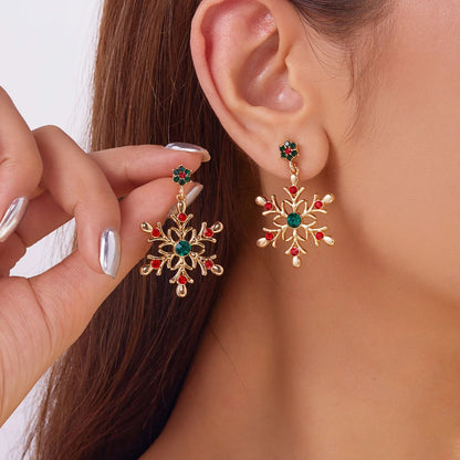 Pearl Zircon Stud Earrings For Women Exquisite Christmas Snowflake Jewelry Crystal Dangle Piercing  12