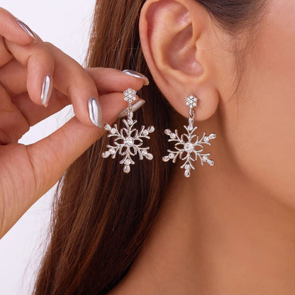 Pearl Zircon Stud Earrings For Women Exquisite Christmas Snowflake Jewelry Crystal Dangle Piercing  13